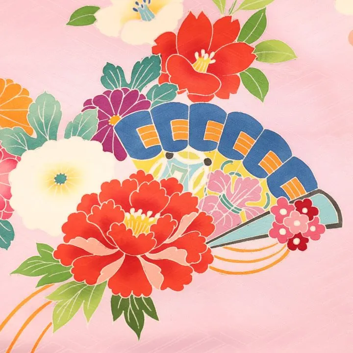 【高級正絹　金駒刺繍入】女児産着 お宮参りレンタル　束ね熨斗・几帳牡丹　菊/紫　