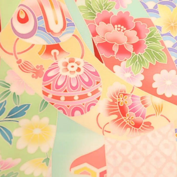 女児産着 お宮参りレンタル　金駒刺繍入り　毬に吉祥　束ね熨斗/赤