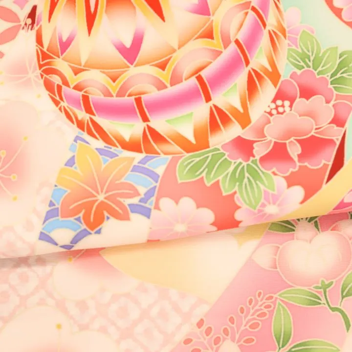 女児産着 お宮参りレンタル　金駒刺繍入り　毬に吉祥　束ね熨斗/赤