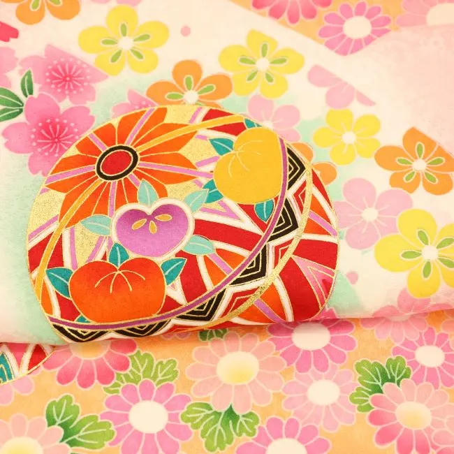 【正絹　金駒刺繍入】女児産着 お宮参りレンタル　毬に束ね熨斗/ピンク　