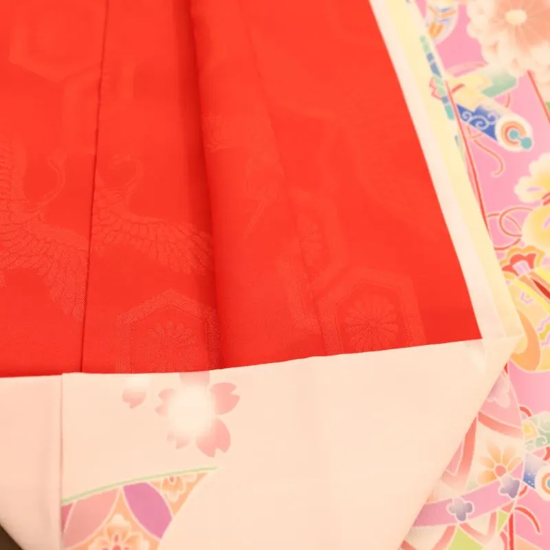 女児産着 お宮参りレンタル　金刺繍入　牡丹に花車　熨斗/クリーム