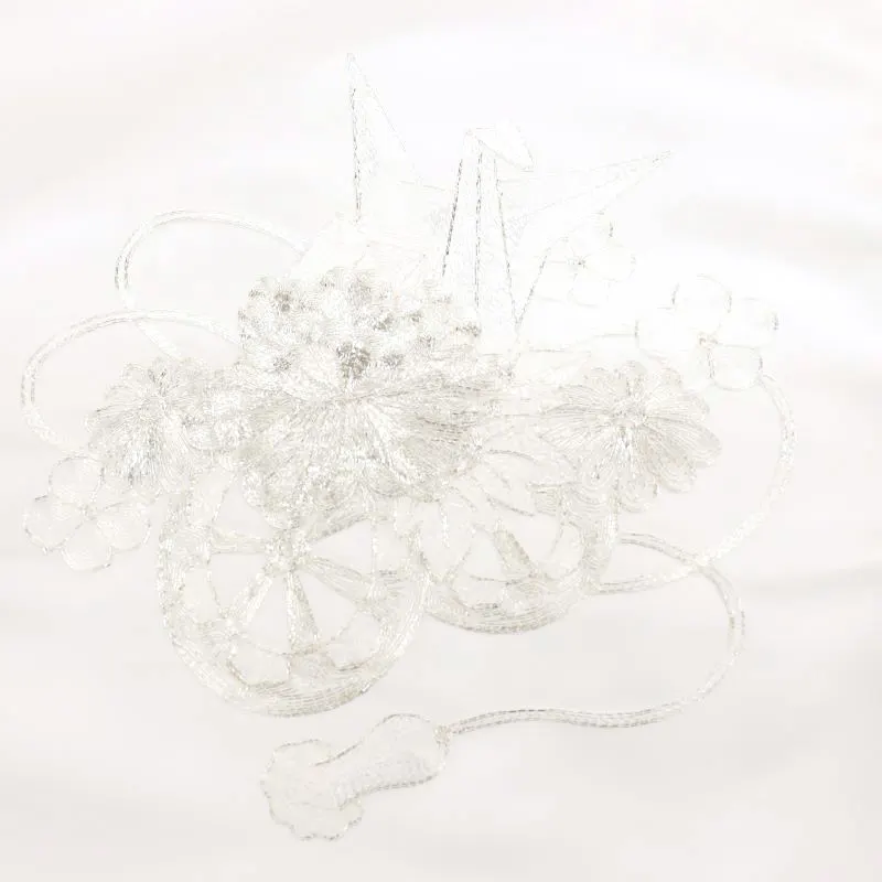 お宮参り 女の子レンタル　銀糸刺繍　折鶴に菊/白