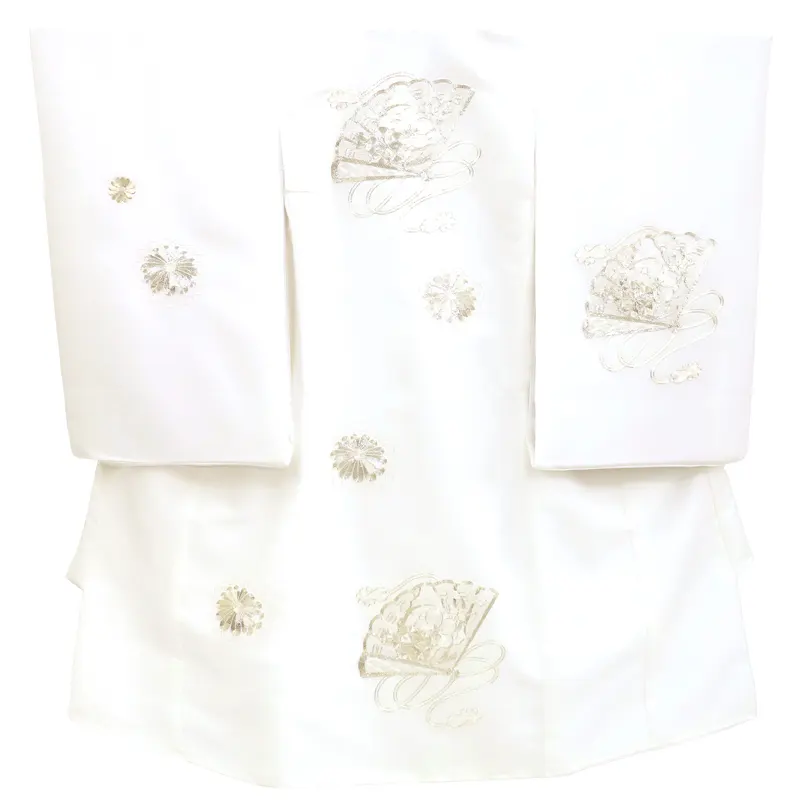 お宮参り 女の子レンタル　銀糸刺繍　慶花扇/白