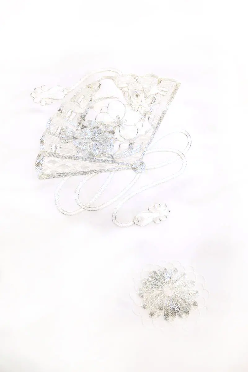 お宮参り 女の子レンタル　銀糸刺繍　慶花扇/白