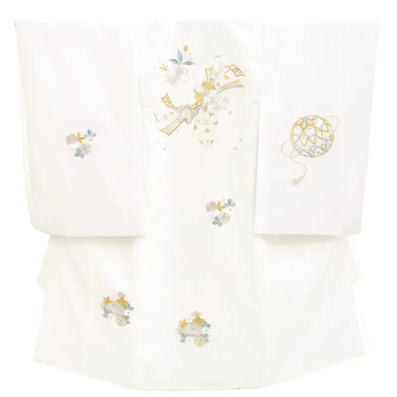 お宮参り 女の子レンタル　銀糸刺繍　花祝熨斗/白