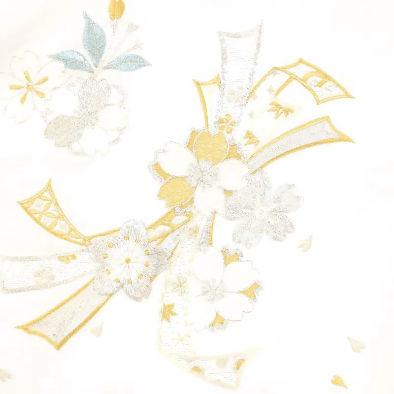 お宮参り 女の子レンタル　銀糸刺繍　花祝熨斗/白