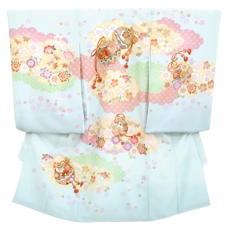 お宮参り 女の子レンタル   金刺繍入　雲取に鈴小花