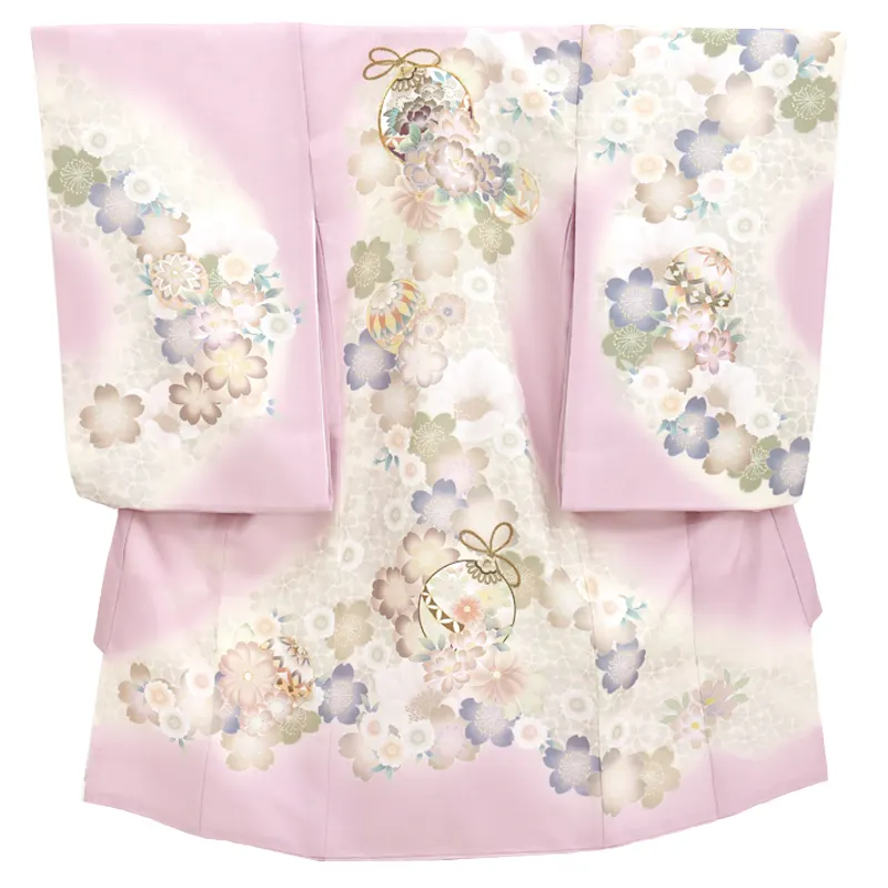 お宮参り 女の子レンタル  金駒刺繍入　花手毬に桜/薄紫