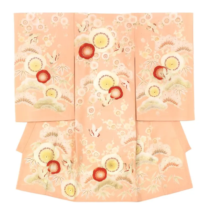 女児産着 お宮参りレンタル【紅一点】紅一点　松竹梅/珊瑚色（ピンク）