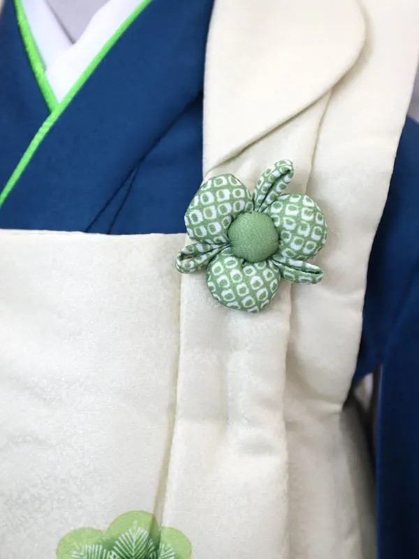 七五三レンタル(3歳男児被布）鷹に七宝/ベージュ×宝尽くしに松/エメラルドG