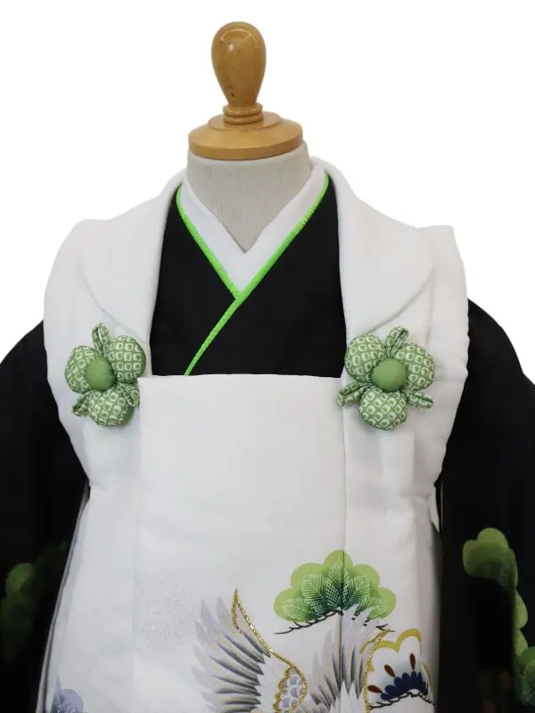 七五三レンタル(3歳男児被布）鷹に七宝/白×宝尽くしに松/黒