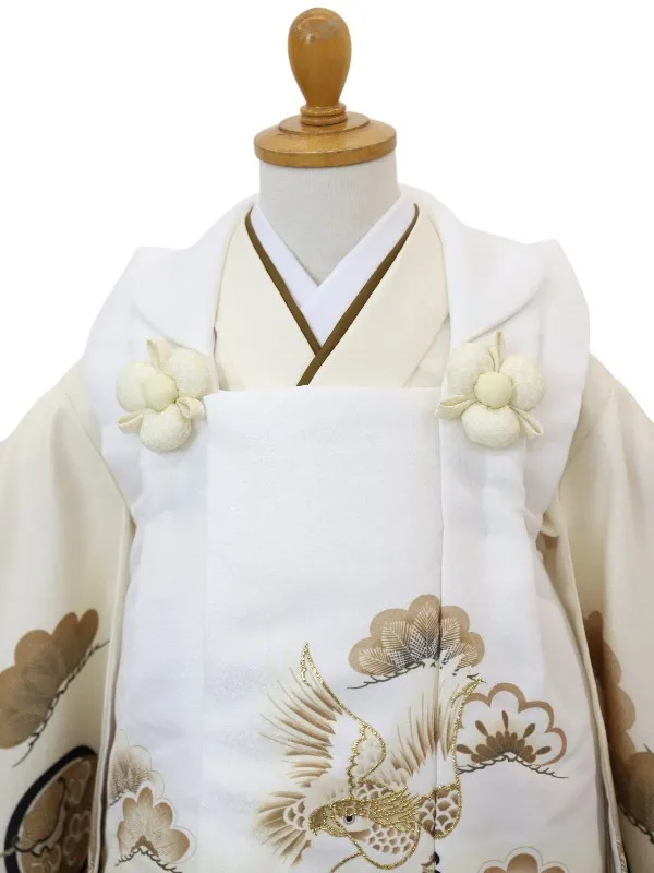 七五三レンタル(3歳男児被布)鷹に七宝/くすみ白×宝尽くしに松/くすみベージュ
