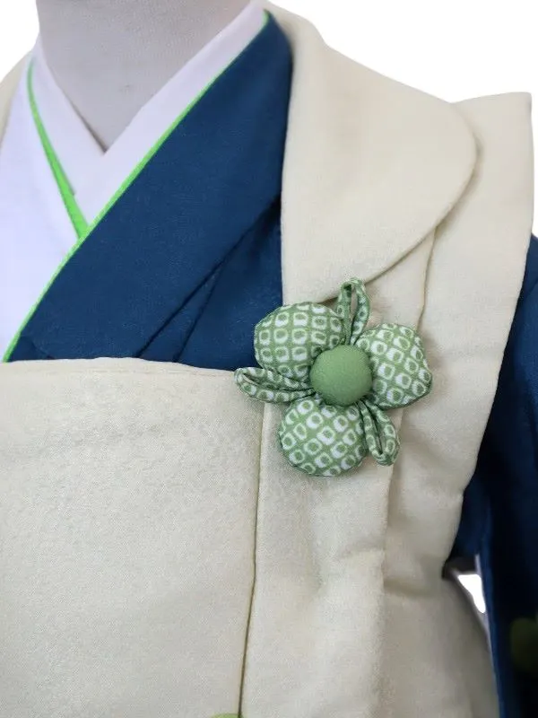 七五三レンタル(3歳男児被布)鷹に七宝/ベージュ×宝尽くしに松/白×エメラルドG
