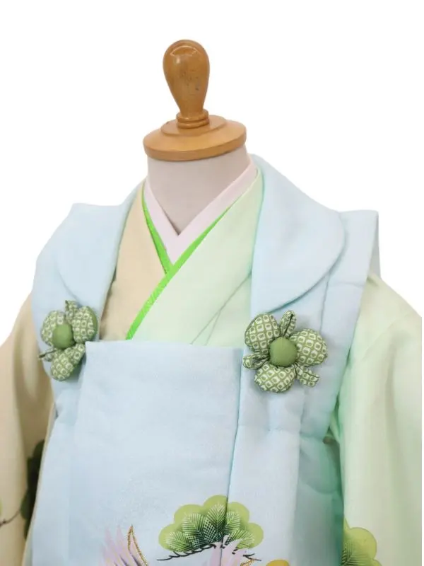 七五三レンタル(3歳男児被布)鷹に七宝/水色×宝尽くしに松/ベージュ×ミントG