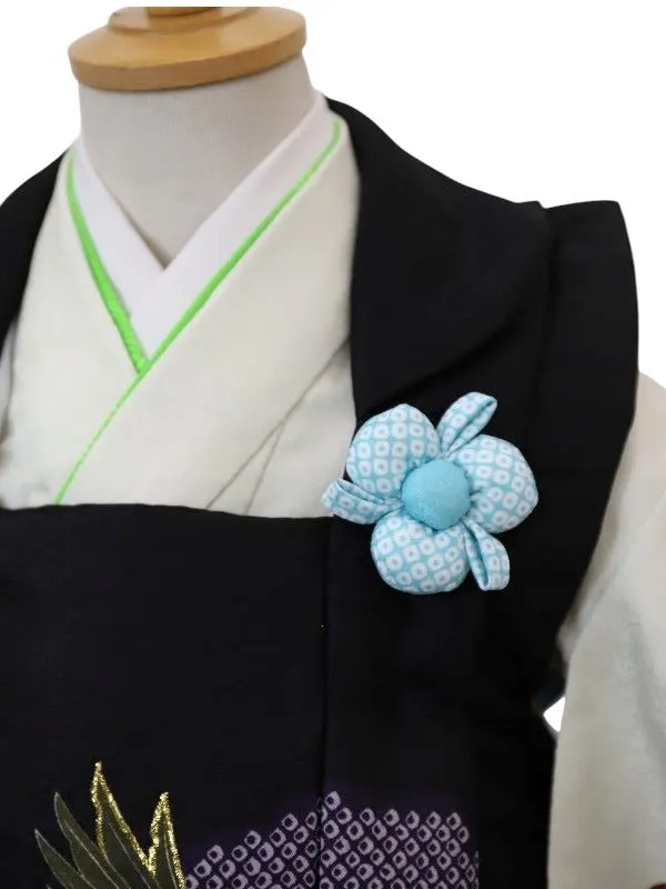 七五三レンタル(3歳男児被布）鷹に桐紋/黒×宝尽くしに絞り松/白