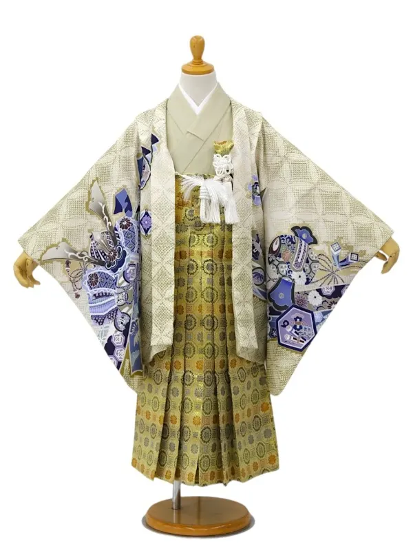 【ママも安心　かんたん着付け】七五三(5歳男児袴)龍に兜・七宝柄/金茶×蜀江袴