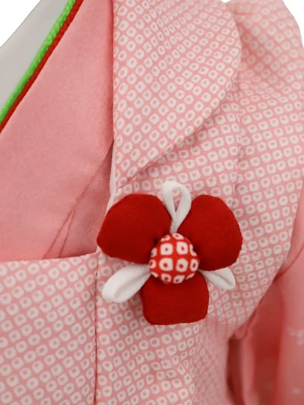 七五三レンタル(2歳女児被布)絞り柄　鞠に花菊/ピンク×牡丹に御所車/ピンク