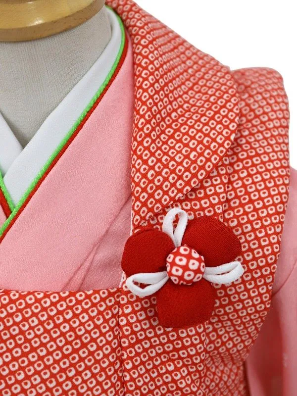 七五三レンタル(2歳女児被布)絞り柄　鞠に花菊/赤×牡丹に御所車/ピンク