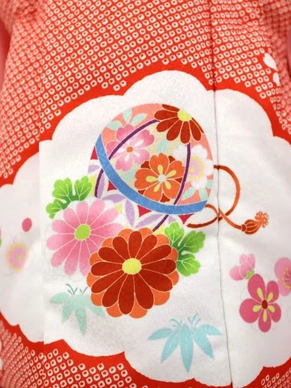七五三レンタル(2歳女児被布)絞り柄　鞠に花菊/赤×牡丹に御所車/ピンク