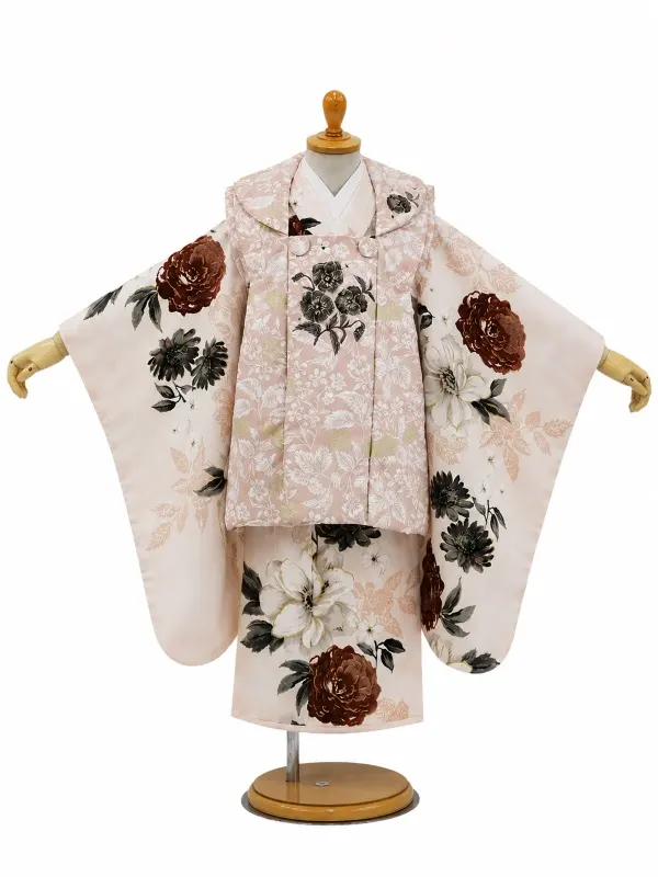 七五三レンタル(2歳女児被布)JILLSTUART ベージュパンジー×ピンク花