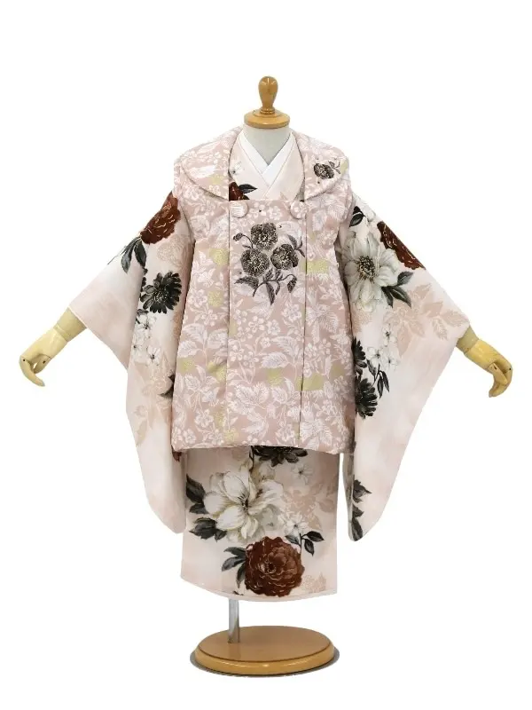七五三レンタル(2歳女児被布)JILLSTUART ベージュパンジー×ピンク花