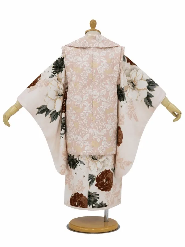 七五三レンタル(2歳女児被布)JILLSTUART ベージュパンジー×ピンク花