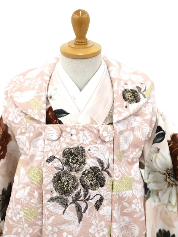 七五三レンタル(2歳女児被布)JILLSTUART ベージュパンジー×ピンク花