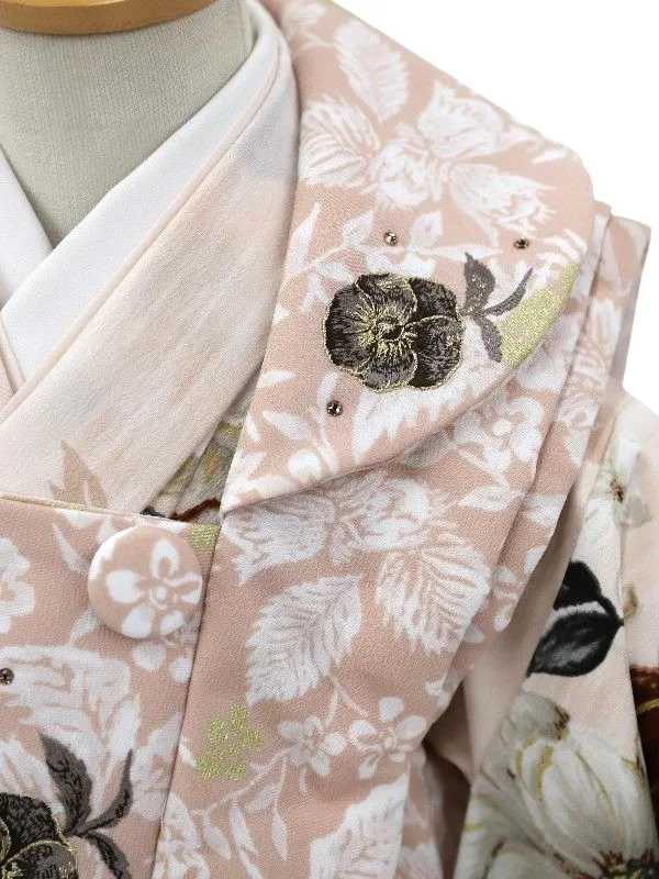 七五三レンタル(2歳女児被布)JILLSTUART ベージュパンジー×ピンク花