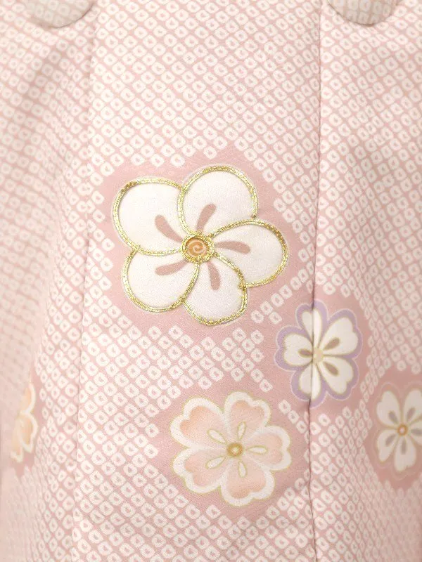 七五三レンタル(2歳女児被布)【陽気な天使】鹿の子柄金駒刺繍/ねじり梅ピンク×白