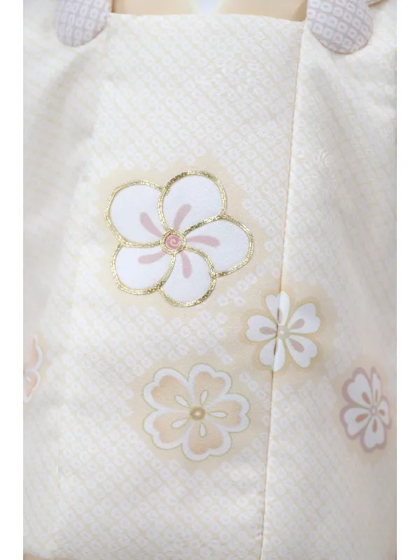 七五三レンタル(2歳女児被布)【陽気な天使】鹿の子柄金駒刺繍/ねじり梅クリーム