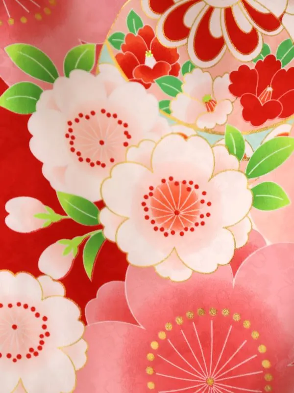 七五三レンタル(3歳女児被布)刺繍・鞠に桜/白×鞠に桜づくし/赤