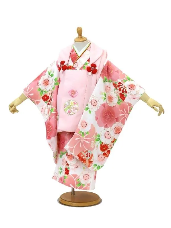 七五三レンタル(3歳女児被布)刺繍・鞠に桜/ピンク×鞠に桜づくし/ピンク
