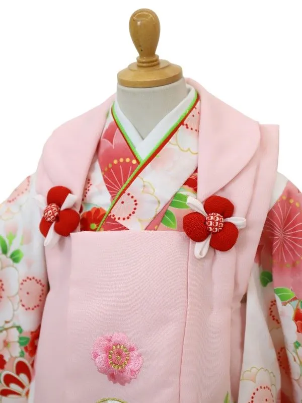 七五三レンタル(3歳女児被布)刺繍・鞠に桜/ピンク×鞠に桜づくし/ピンク