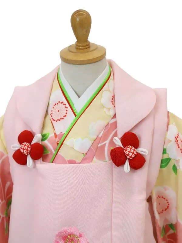 七五三レンタル(3歳女児被布)刺繍・鞠に桜/ピンク×鞠に桜づくし/クリーム