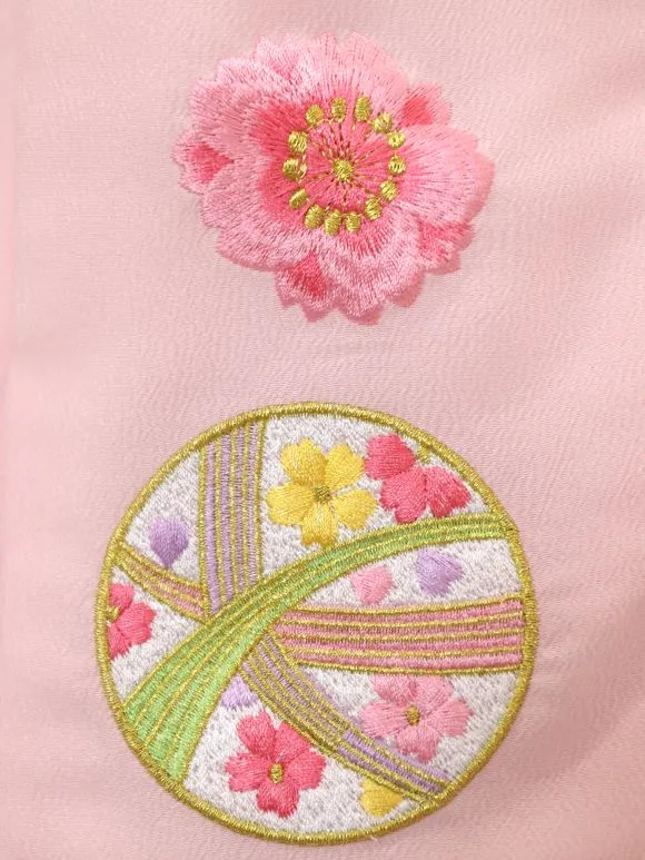 七五三レンタル(3歳女児被布)刺繍・鞠に桜/ピンク×鞠に桜づくし/クリーム