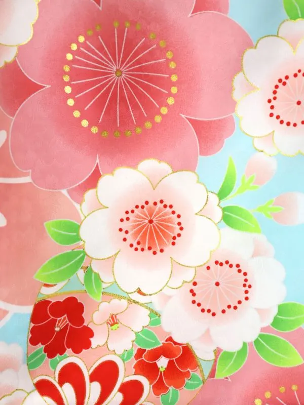 七五三レンタル(3歳女児被布)刺繍・鞠に桜/白×鞠に桜づくし/水色