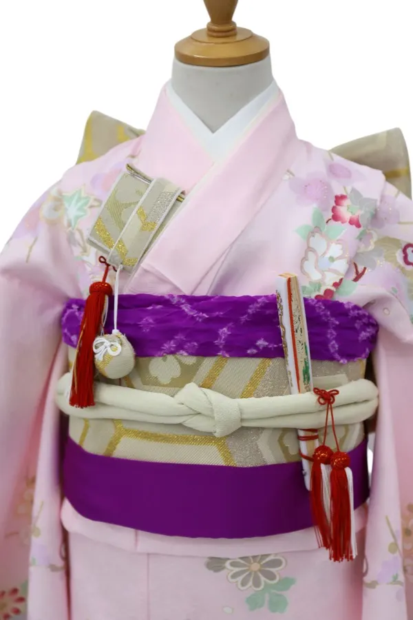 七五三レンタル(7歳女児結び帯)束ね熨斗に橘/ピンク