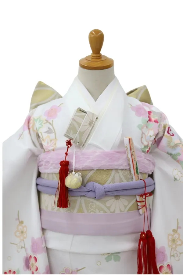 七五三レンタル(7歳女児結び帯)束ね熨斗に橘/白