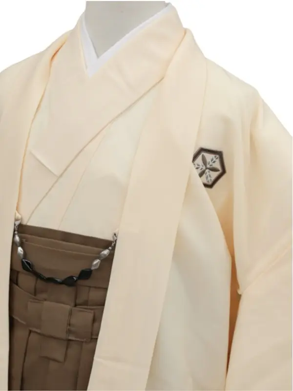 小学生卒業式かんたん袴(男の子)ママも安心　0008刺繍紋入り/クリーム×茶袴
