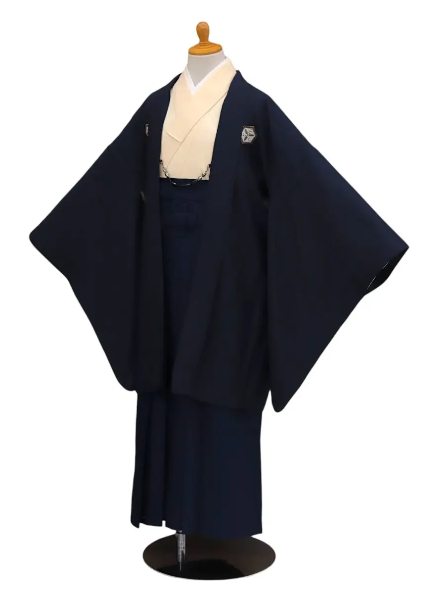 小学生卒業式かんたん袴(男の子)ママも安心　0013刺繍紋入り/紺×紺袴