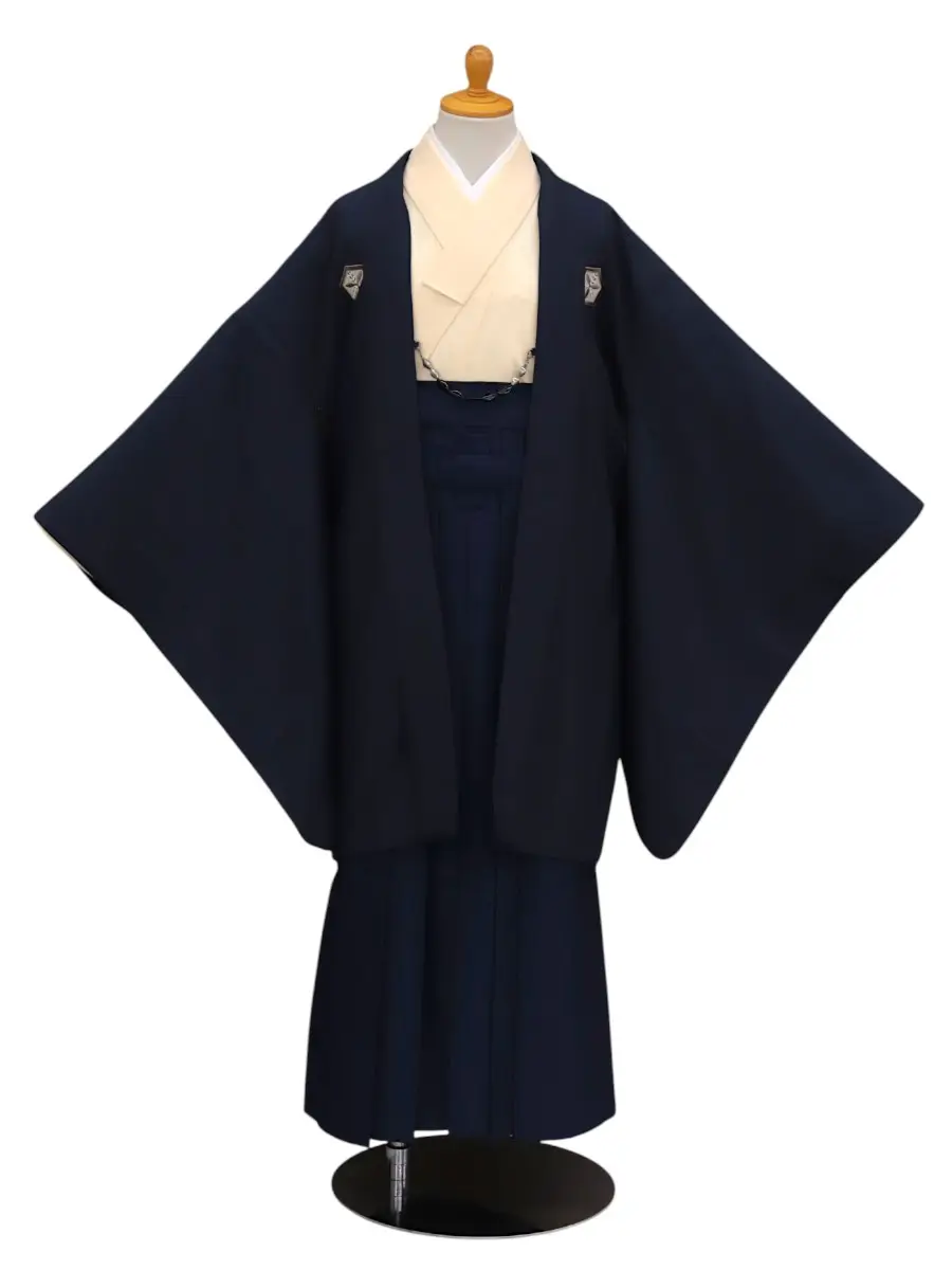 小学生卒業式かんたん袴(男の子)ママも安心　0015刺繍紋入り/紺×紺袴