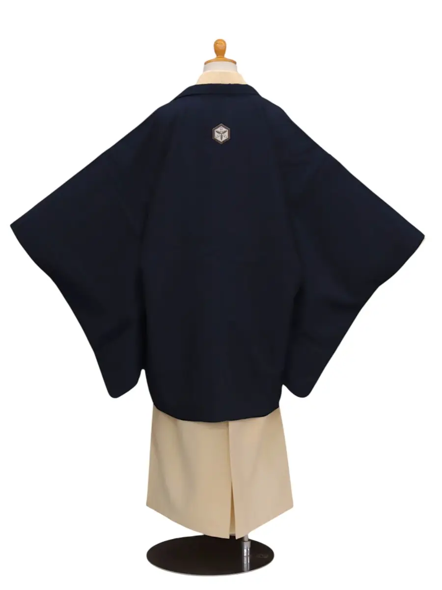 小学生卒業式かんたん袴(男の子)ママも安心　0017刺繍紋入り/紺×クリーム袴