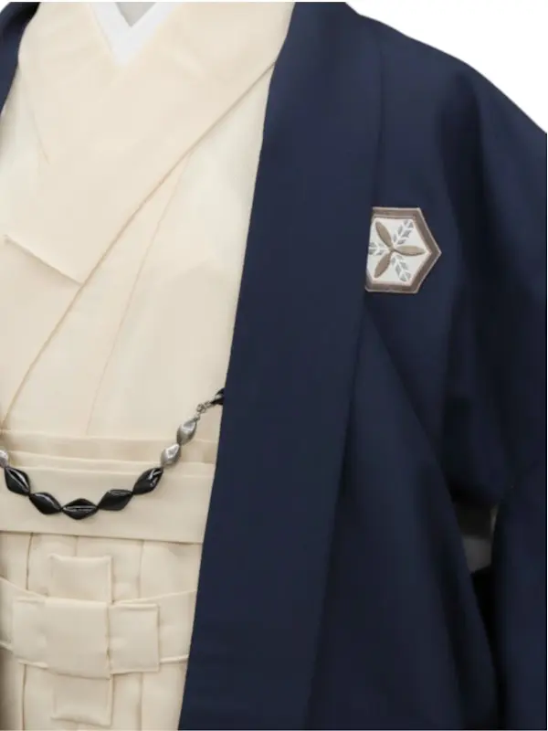小学生卒業式かんたん袴(男の子)ママも安心　0017刺繍紋入り/紺×クリーム袴