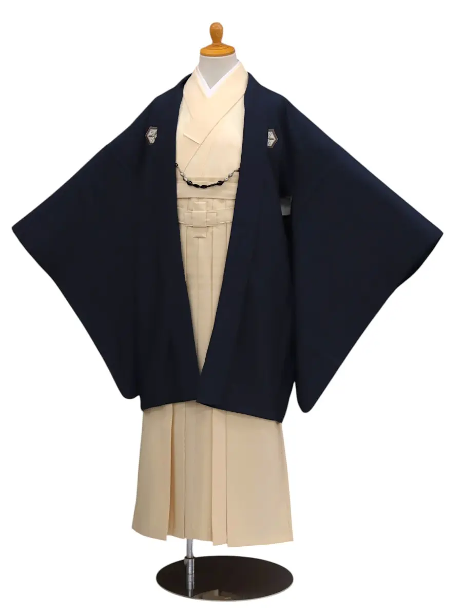 小学生卒業式かんたん袴(男の子)ママも安心　0018刺繍紋入り/紺×クリーム袴