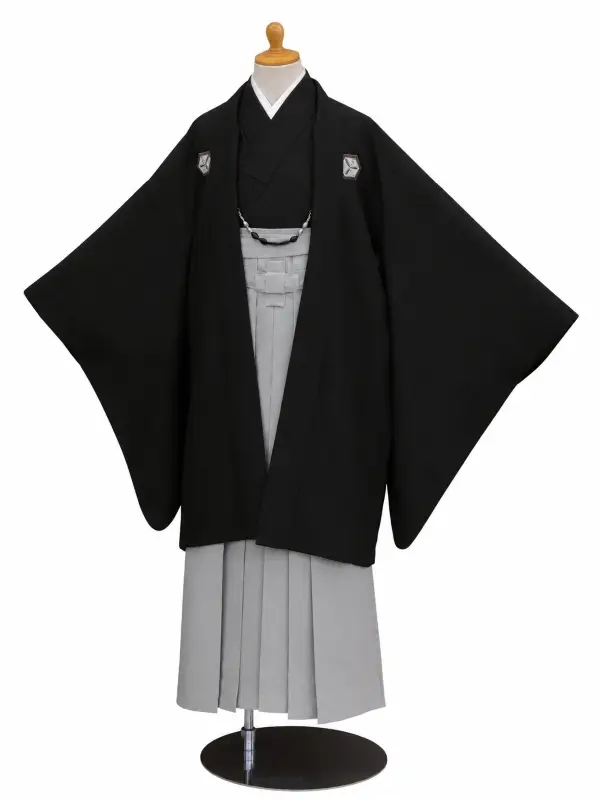 小学生卒業式かんたん袴(男の子)ママも安心　0019刺繍紋入り/黒×グレー袴