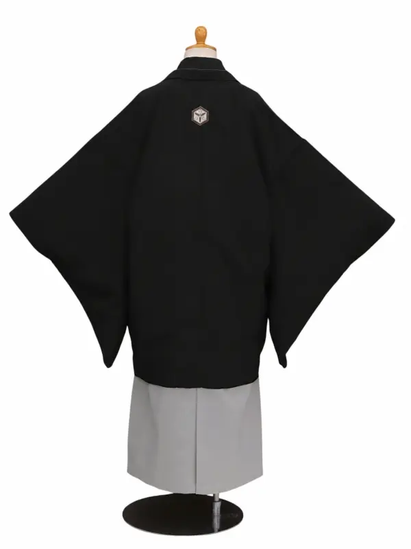 小学生卒業式かんたん袴(男の子)ママも安心　0019刺繍紋入り/黒×グレー袴