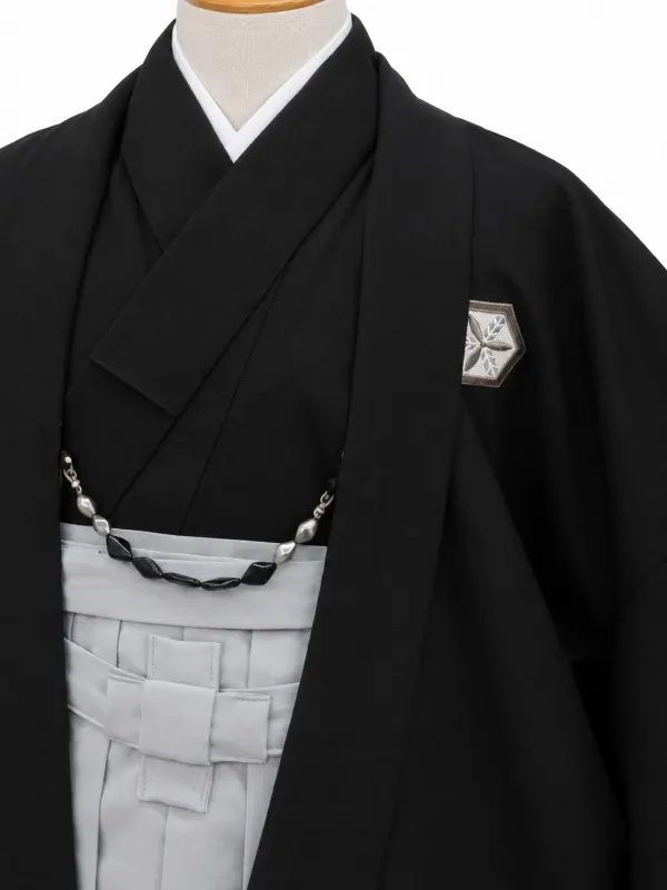 小学生卒業式かんたん袴(男の子)ママも安心　0019刺繍紋入り/黒×グレー袴