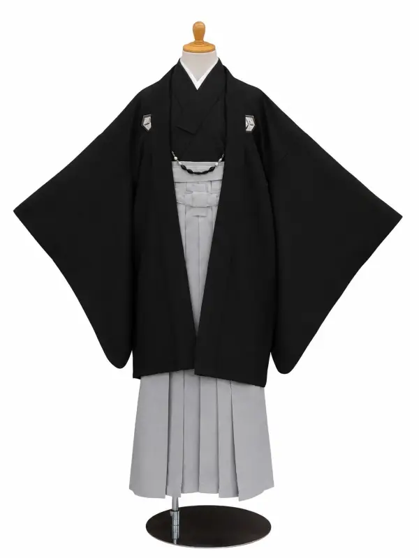 小学生卒業式かんたん袴(男の子)ママも安心　0021刺繍紋入り/黒×グレー袴