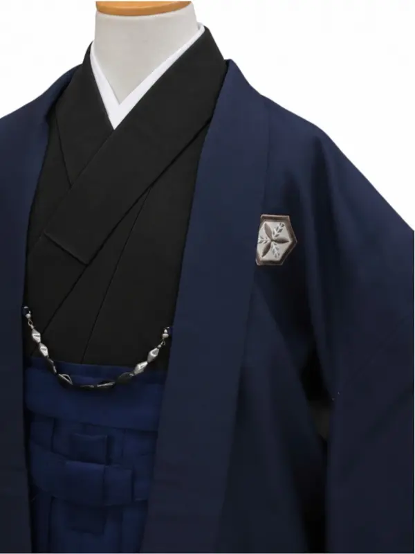小学生卒業式かんたん袴(男の子)ママも安心　0032刺繍紋入り/紺×紺袴
