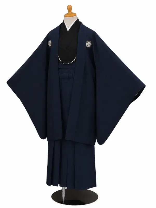 小学生卒業式かんたん袴(男の子)ママも安心　0033刺繍紋入り/紺×紺袴